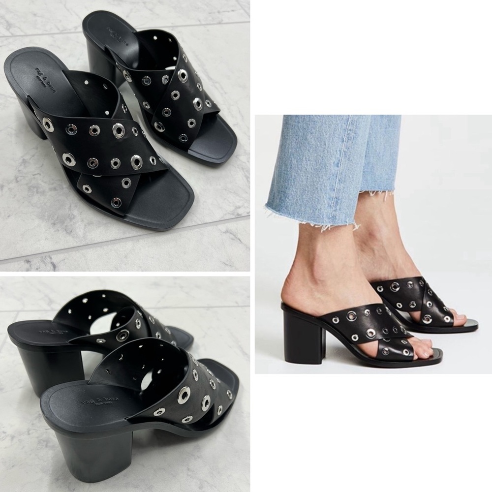 (FM-1) Rag & Bone Paige Grommet Leather Mules